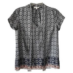 Monteau Women’s Top Blouse Removable Tie Size Medium Navy Print